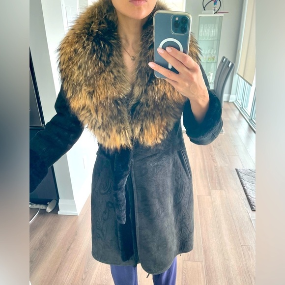 DIVAPELLE Suede & Fur Wrap Winter Coat - Picture 2 of 8